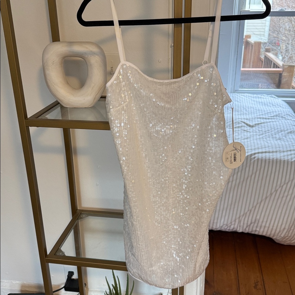 STAUD White Sequin Mini Dress | Size 4 | NWT | Bridal Party